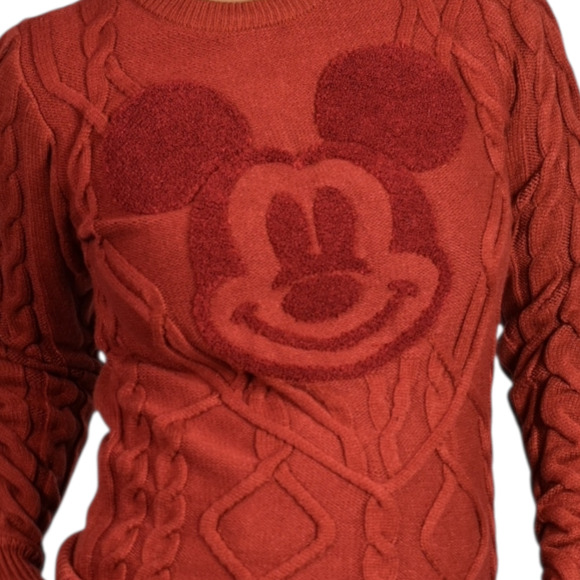Disney Parks Mickey Mouse Cable Knit Sweater Red Pullover Textured Crew Neck XS - Picture 4 of 14